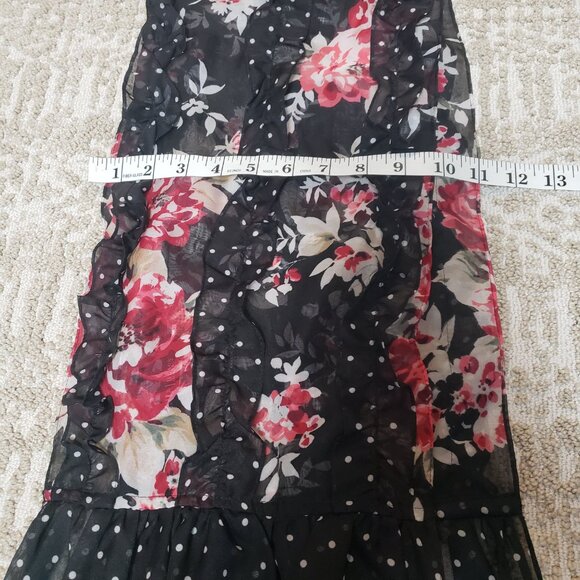 White House Black Market Ruffled Floral Polka Dot Pattern Scarf Wrap 64"x32" - Picture 9 of 11